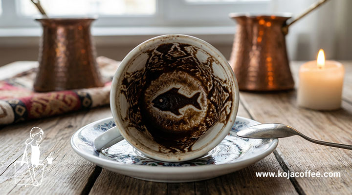 نقش ماهی در انتهای فنجان قهوه ترک