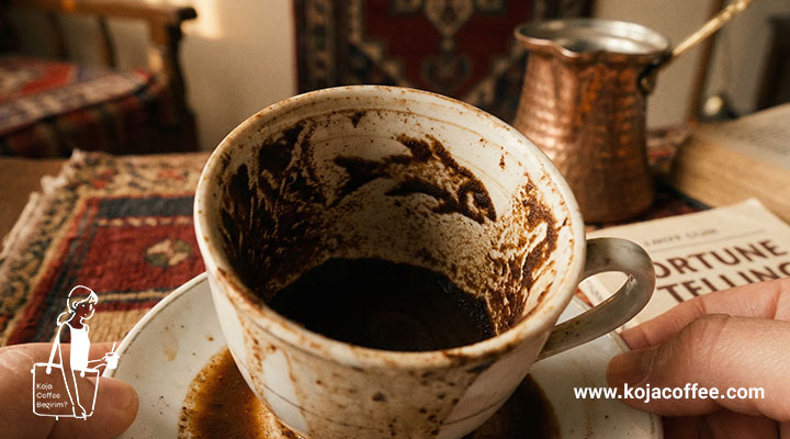 نقش تفاله قهوه ترک به شکل ماهی در دیواره فنجان