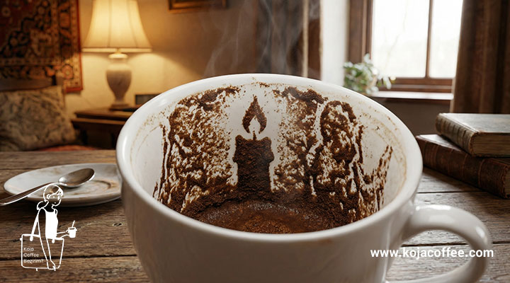 نقش تفاله قهوه ترک به شکل شمع وسط فنجان