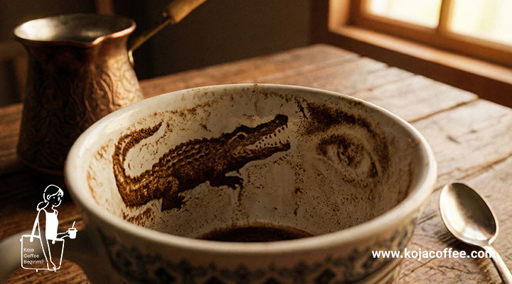 تمساح در کنار چشم در فال قهوه